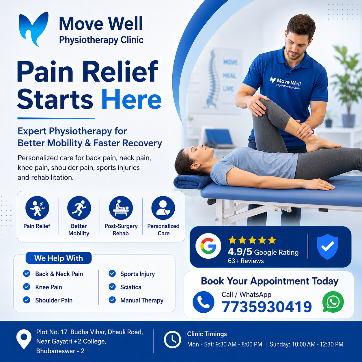 Move Well physiotherapy pain relief and appointment banner