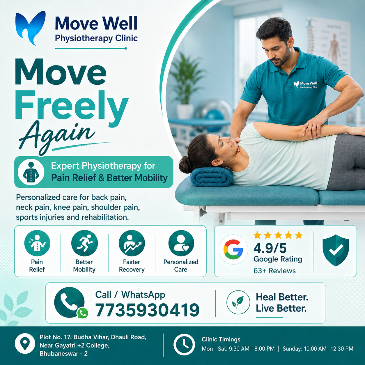 Move Well physiotherapy pain relief and mobility banner